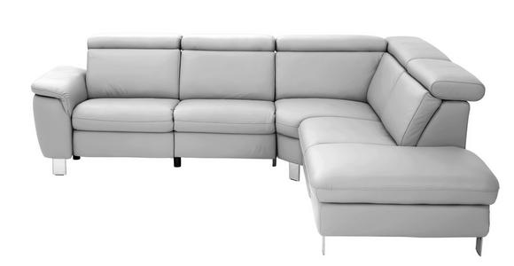 ECKSOFA in Echtleder Grau  - Alufarben/Grau, Design, Leder/Metall (271/242cm) - Cantus