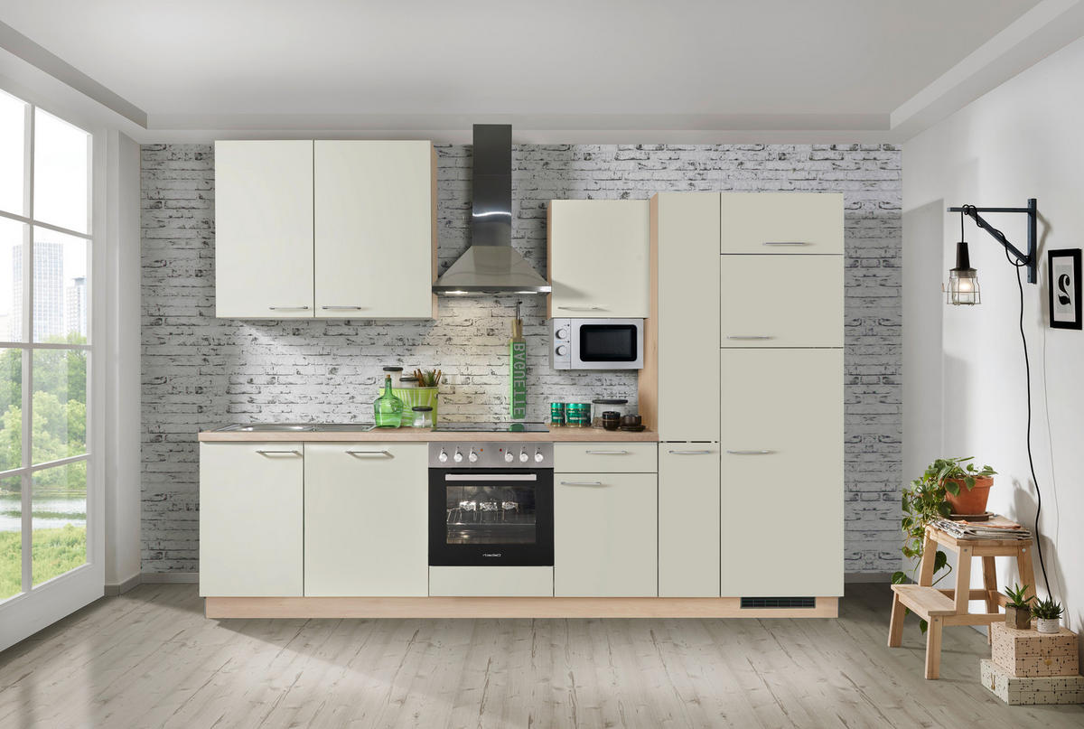 KÜCHENBLOCK 310 cm   in Eichefarben, Hellgrau  - Wildeiche/Edelstahlfarben, Design, Holzwerkstoff/Metall (310cm) - Welnova