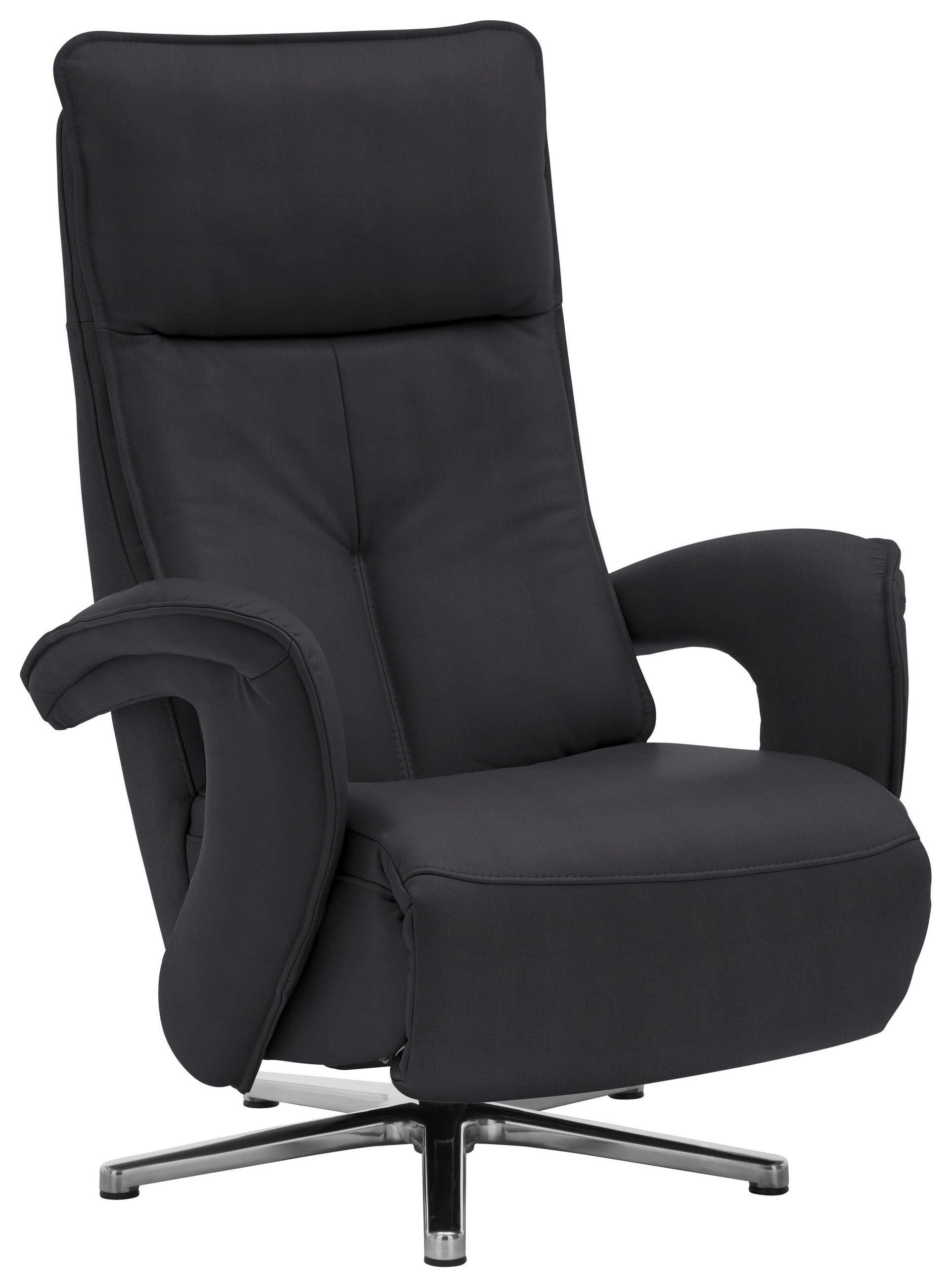 RELAXSESSEL Echtleder Relaxfunktion    - Edelstahlfarben/Schwarz, Design, Leder/Metall (77/110/87cm) - Valdera