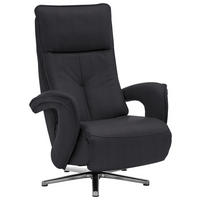 RELAXSESSEL Echtleder Relaxfunktion    - Edelstahlfarben/Schwarz, Design, Leder/Metall (77/110/87cm) - Valdera
