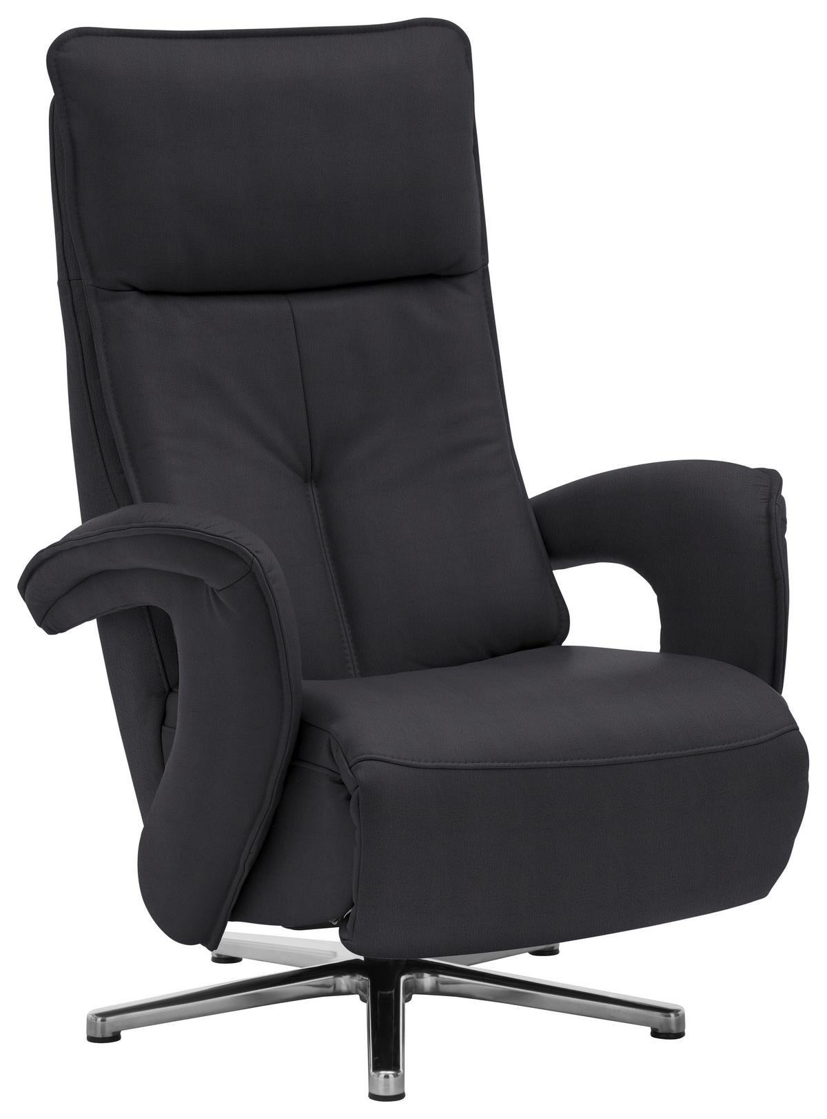 RELAXSESSEL Echtleder Relaxfunktion    - Edelstahlfarben/Schwarz, Design, Leder/Metall (77/110/87cm) - Valdera