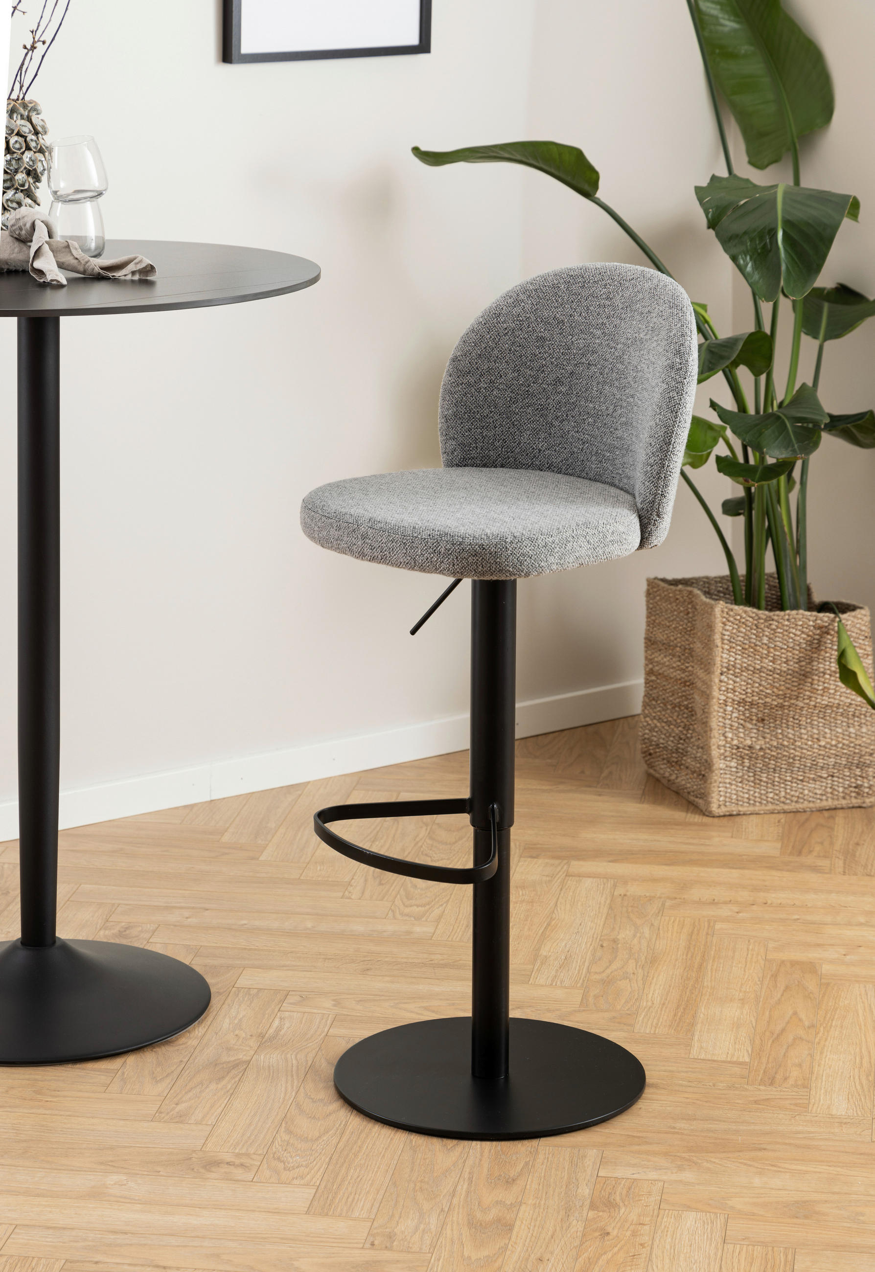 BARHOCKER Webstoff Grau Sitzfläche 360° drehbar, mit Griff - Schwarz/Grau, Trend, Textil/Metall (44/109/50cm) - MID.YOU