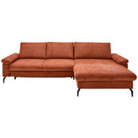ECKSOFA inkl. Funktion Terracotta Cord, Velours Rückenkissen, Bettkasten, Schlaffunktion, Stauraum  - Terracotta/Schwarz, MODERN, Textil/Metall (180/302cm) - Venda