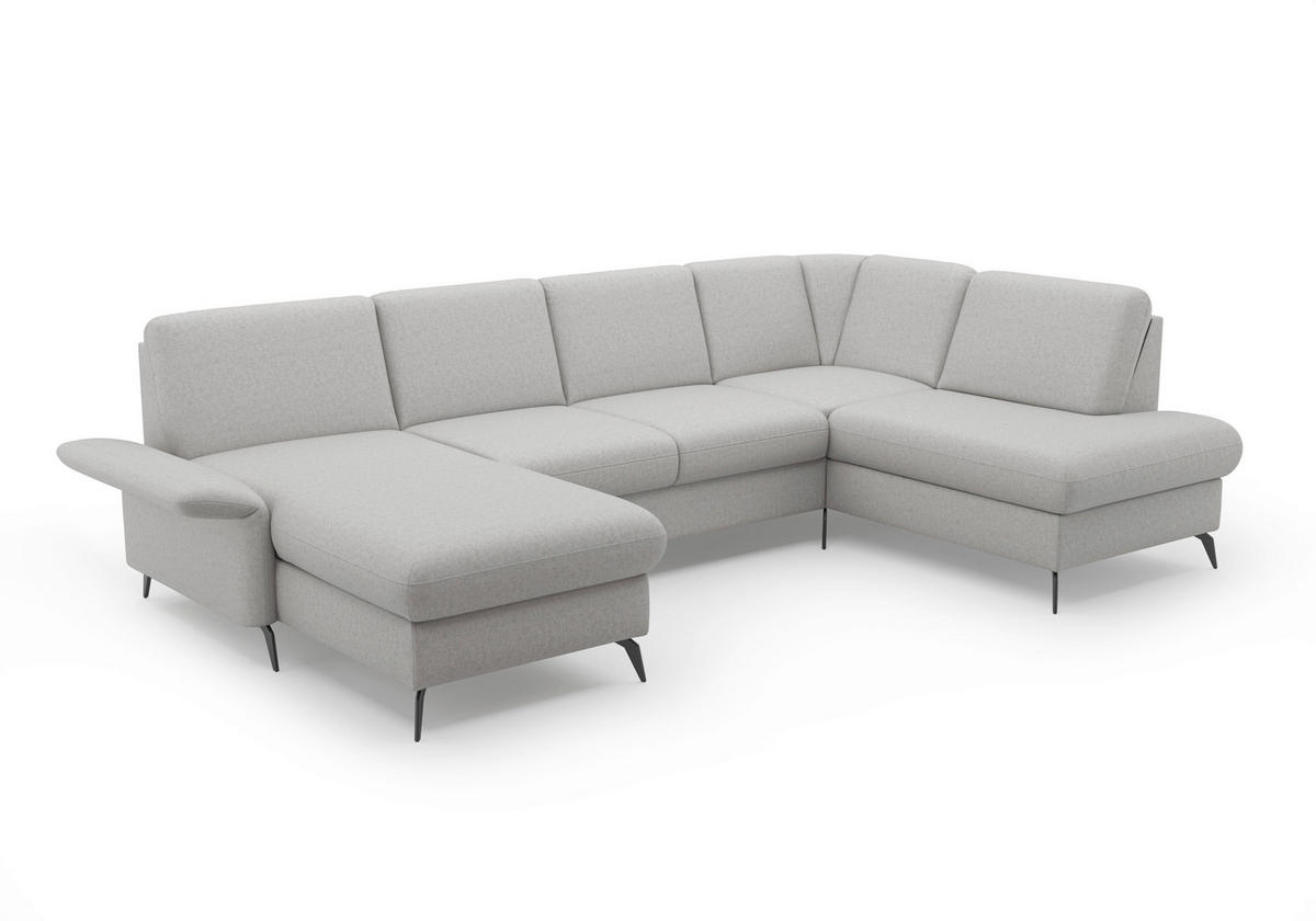 WOHNLANDSCHAFT in Flachgewebe Hellgrau  - Hellgrau/Schwarz, Konventionell, Textil/Metall (164/314/195cm) - Sit & More