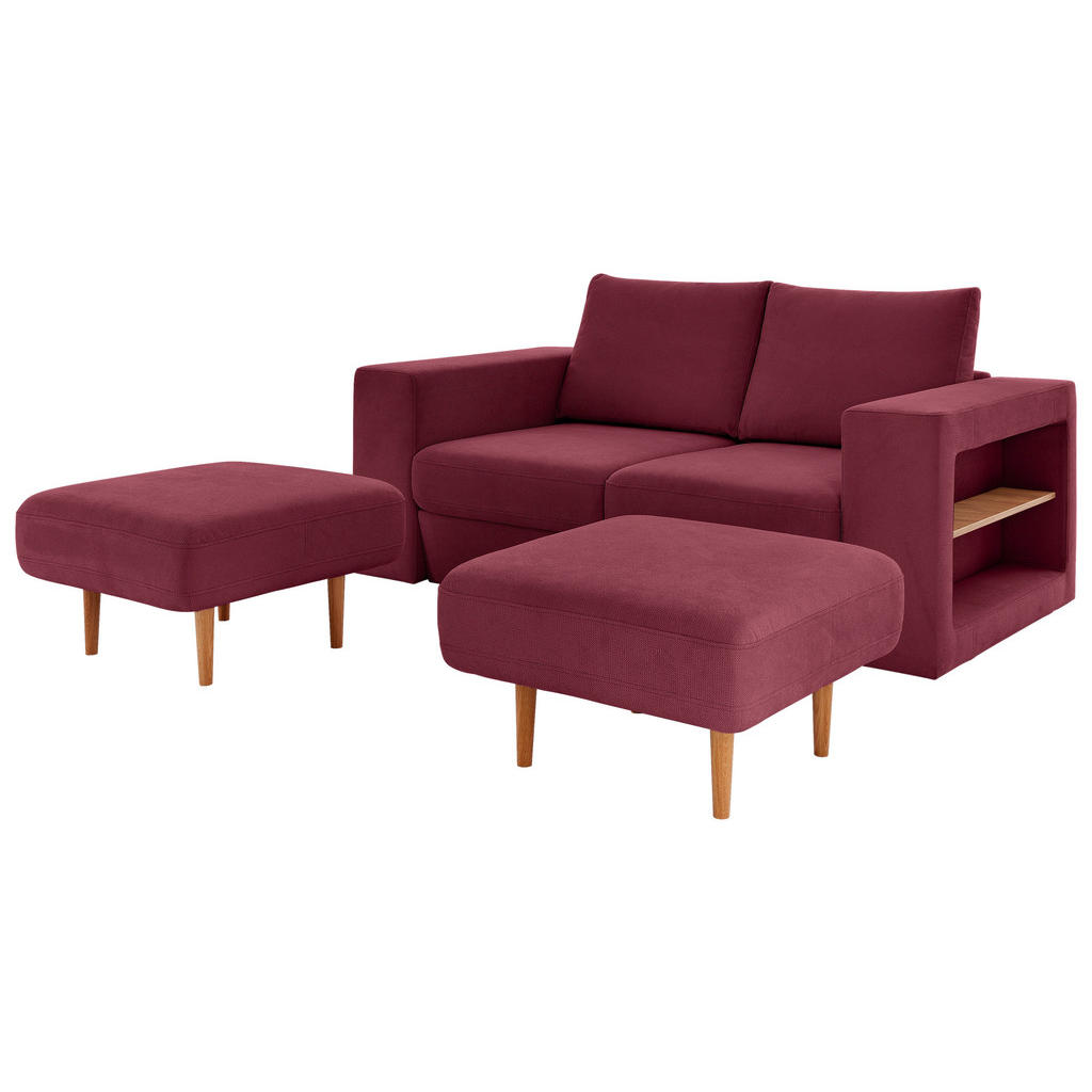 Thumbnail - Looks by W.Joop Dreisitzer-Sofa Looks V-2, Rot, Beere, Textil, Eiche, massiv, 2-Sitzer, 212x96x107 cm, Made in EU, Rücke...