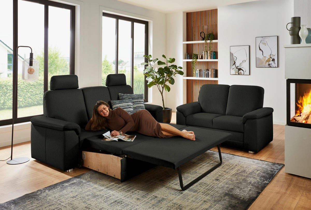 3-SITZER-SOFA Chenille Anthrazit  - Anthrazit/Alufarben, Konventionell, Textil/Metall (208/96/89cm) - Beldomo Comfort