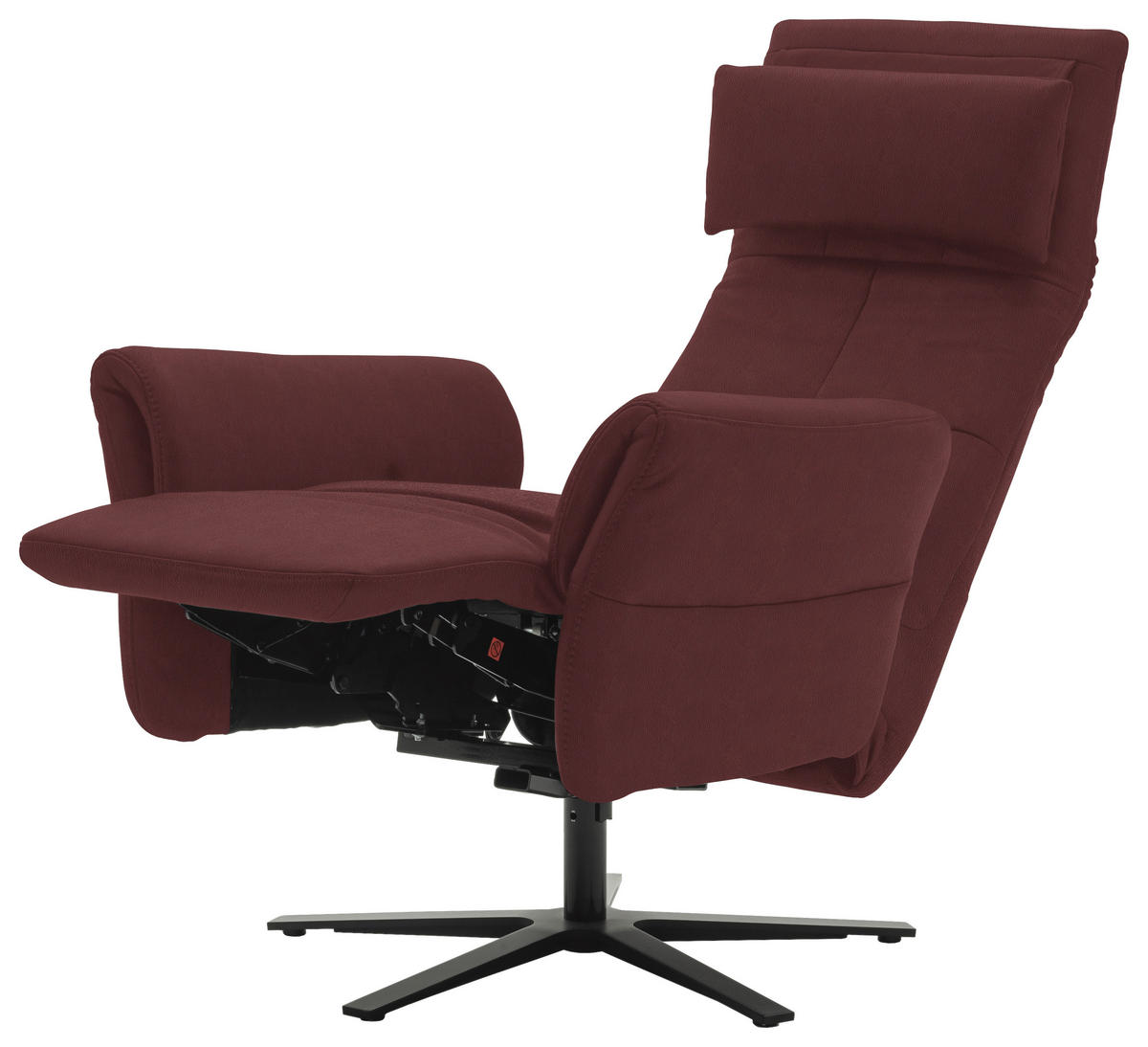 RELAXSESSEL Echtleder Relaxfunktion, Kopfteilverstellung, Nackenkissen    - Bordeaux/Schwarz, Design, Leder/Metall (81/118/82cm) - Schöner Wohnen