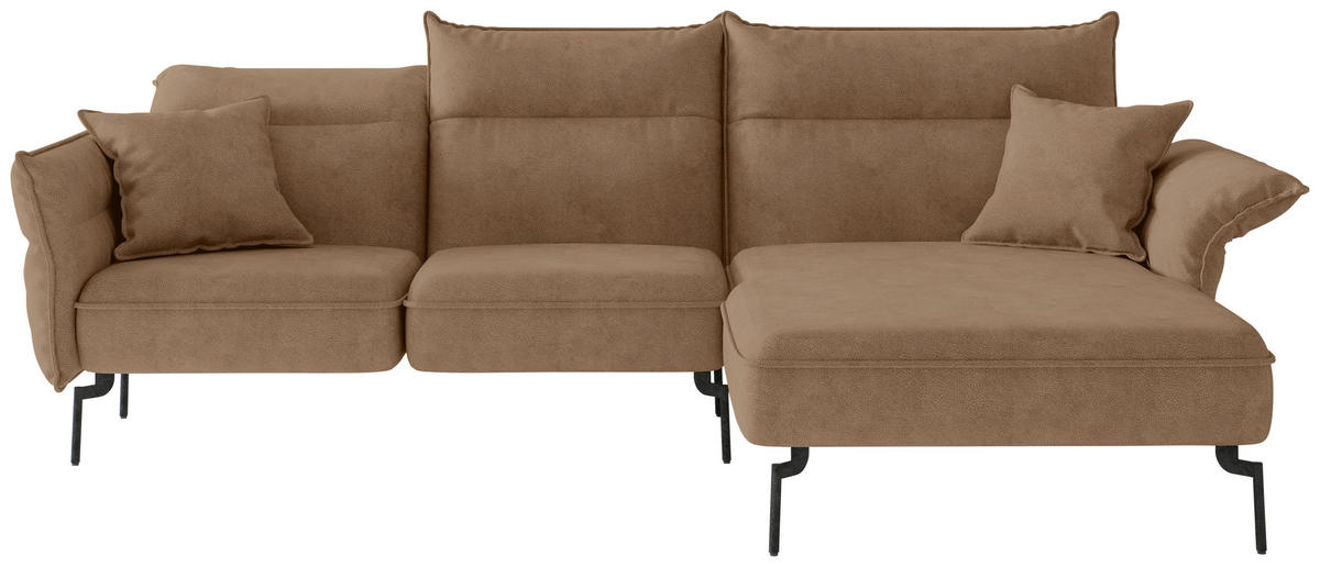 ECKSOFA in Flachgewebe Hellbraun  265/185 cm  - Hellbraun/Edelstahlfarben, Design, Textil/Metall (265/185cm) - Livetastic