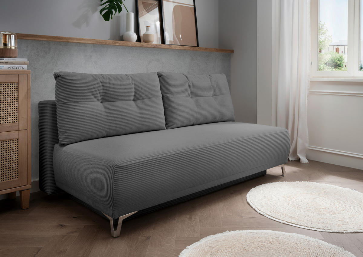 SCHLAFSOFA  mit Liegefunktion, Schlafen auf Sitzhöhe, Rücken echt Cord Grau  - Chromfarben/Grau, MODERN, Textil/Metall (198/90/100cm) - Livetastic
