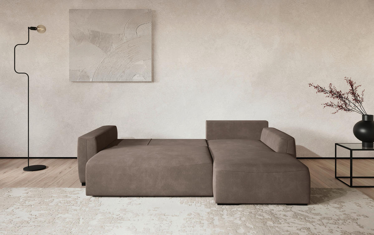 ECKSOFA  in Mikrofaser Taupe  - Taupe/Schwarz, Trend, Kunststoff/Textil (252/170cm) - MID.YOU