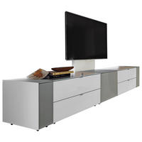 TV-ELEMENT Q-Media Glas, Textil, Holzwerkstoff Grau, Weiß  - Alufarben/Schwarz, Design, Glas/Holzwerkstoff (303/49,8/57cm) - Musterring