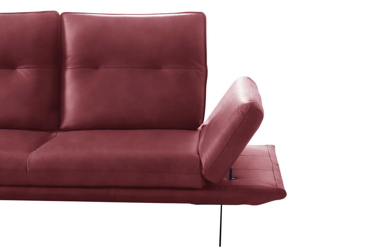 ECKSOFA Kirschrot Echtleder Armteilverstellung, Kopfteilverstellung, Sitztiefenverstellung  - Schwarz/Kirschrot, Design, Leder/Metall (180/291cm) - Celina Home