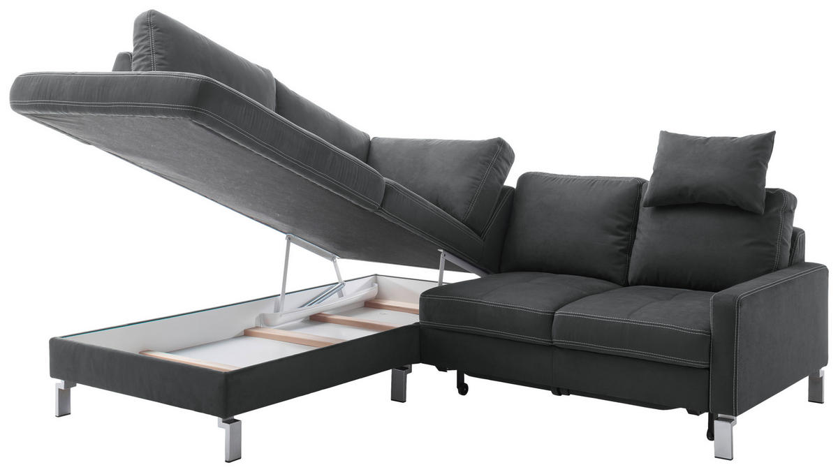 ECKSOFA in Mikrofaser Dunkelgrau  - Chromfarben/Dunkelgrau, Design, Textil/Metall (200/229cm) - Pure Home Lifestyle