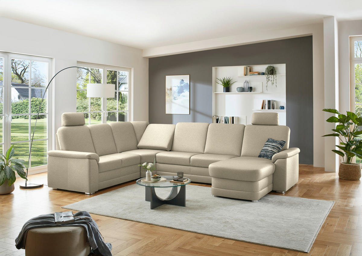 WOHNLANDSCHAFT  in Chenille Sandfarben  - Sandfarben/Alufarben, KONVENTIONELL, Holz/Textil (235/329/160cm) - Beldomo Comfort