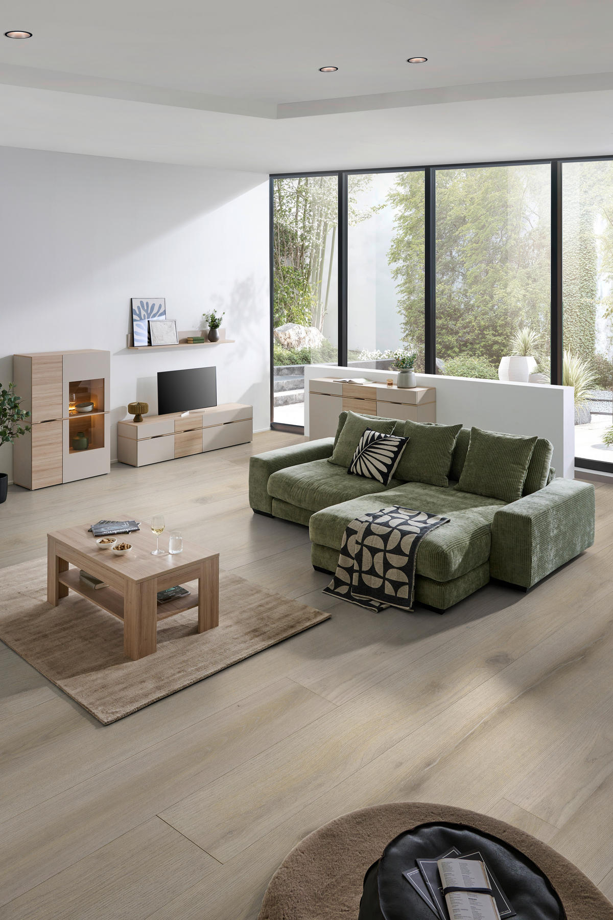 VITRINE Eichefarben, Sandfarben  94,9/138/41 cm  - Sandfarben/Eichefarben, Natur, Glas/Holzwerkstoff (94,9/138/41cm) - Ti'me