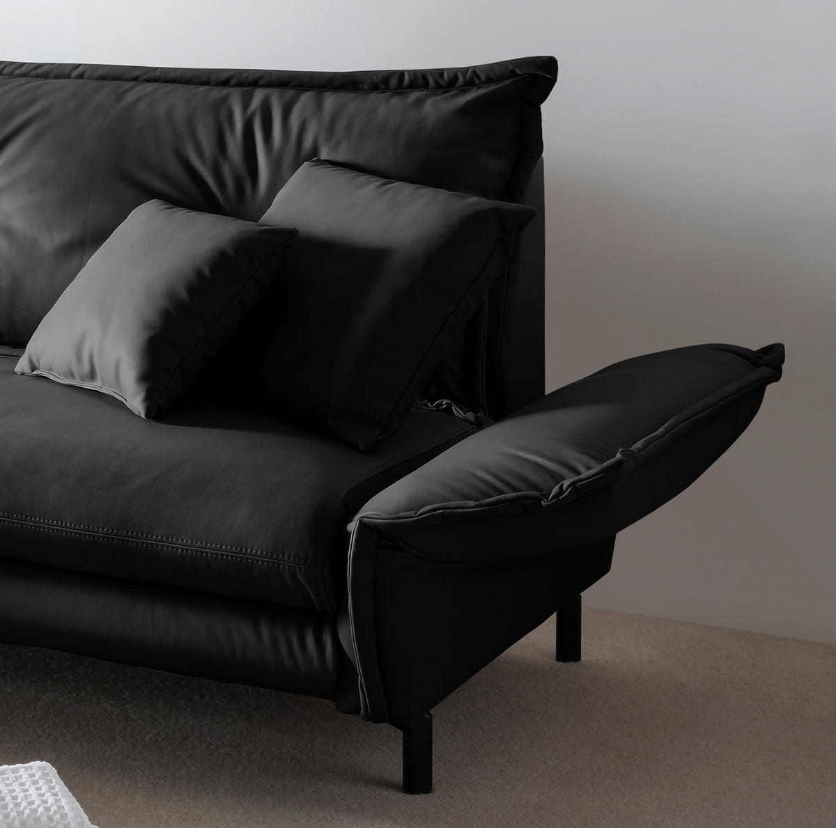 ECKSOFA in Lederlook Schwarz  180/255 cm  - Schwarz, MODERN, Textil/Metall (180/255cm) - Livetastic