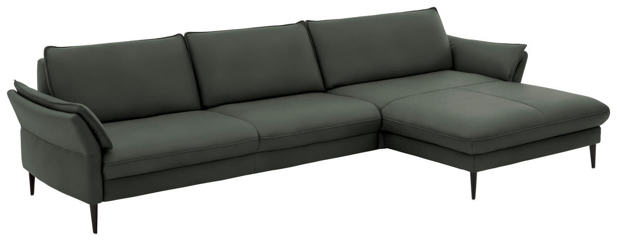ECKSOFA in Echtleder Olivgrün  - Schwarz/Olivgrün, Design, Leder/Metall (334/172cm) - Hukla