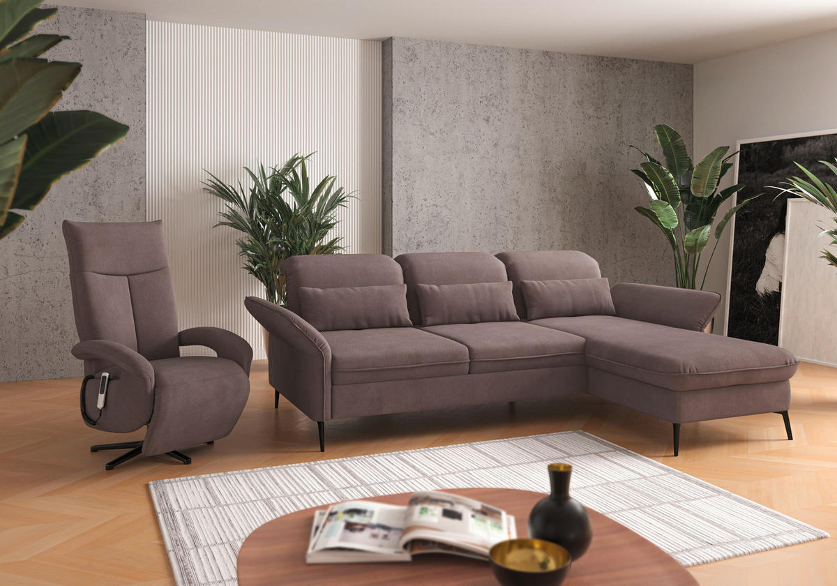 ECKSOFA in Flachgewebe Taupe  - Taupe/Schwarz, Konventionell, Textil/Metall (264/198cm) - Sit & More