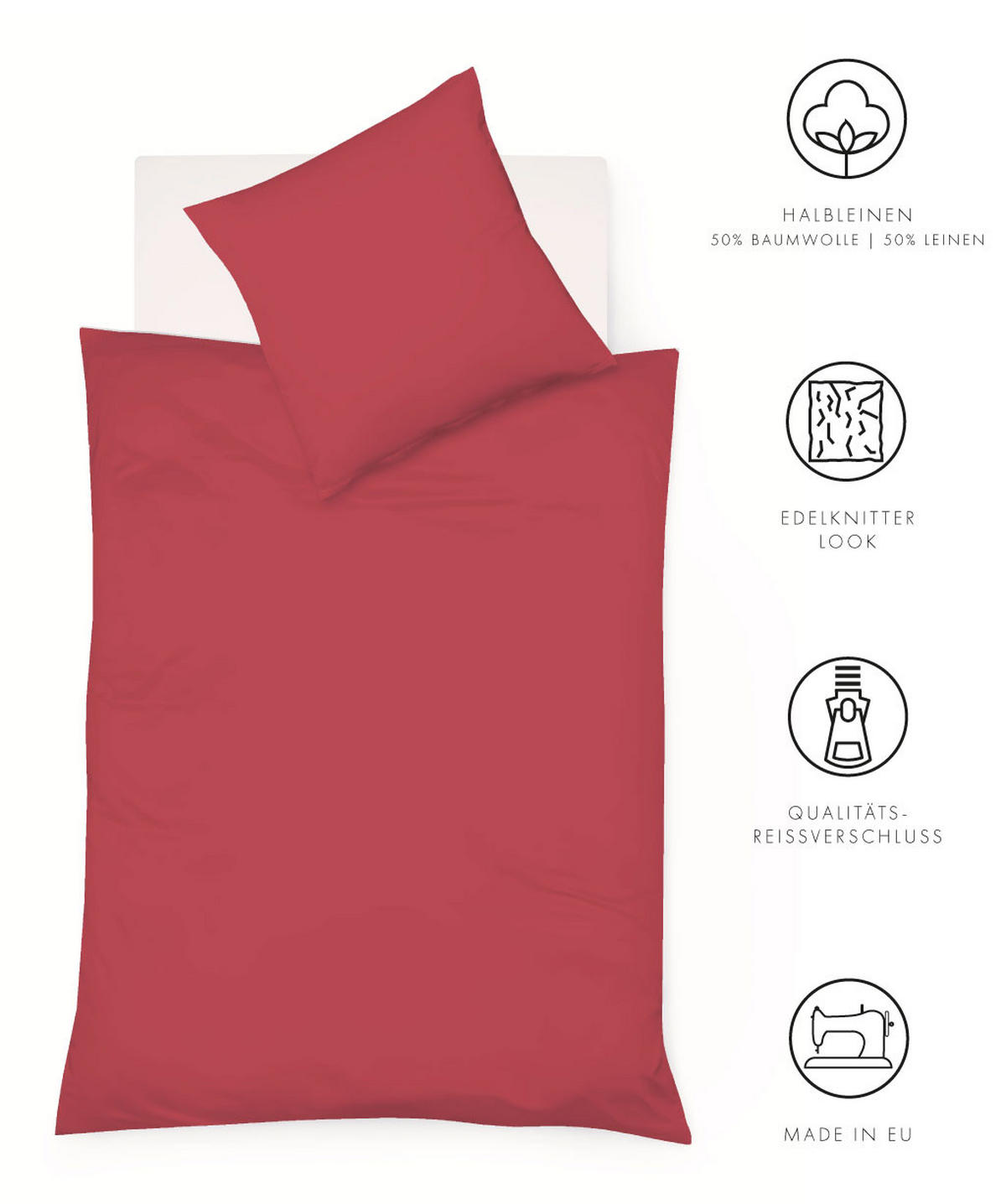 BETTWÄSCHE Provence Leinenoptik 135/200 cm  - Rot, Basics, Textil (135/200cm) - Fleuresse