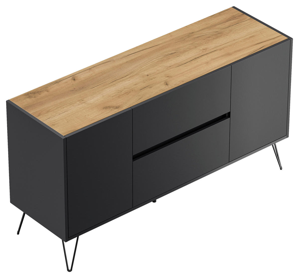 SIDEBOARD Posseik Industrial 139/75,8/42 cm 2 Schublade(n)  - Eichefarben/Graphitfarben, Design, Holzwerkstoff/Metall (139/75,8/42cm) - MID.YOU