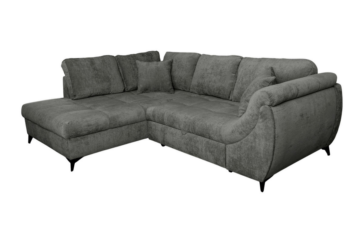 ECKSOFA LIVANO Grau Chenille Liegefläche im Originalstoff  - Schwarz/Grau, Design, Textil/Metall (190/250cm) - P & B