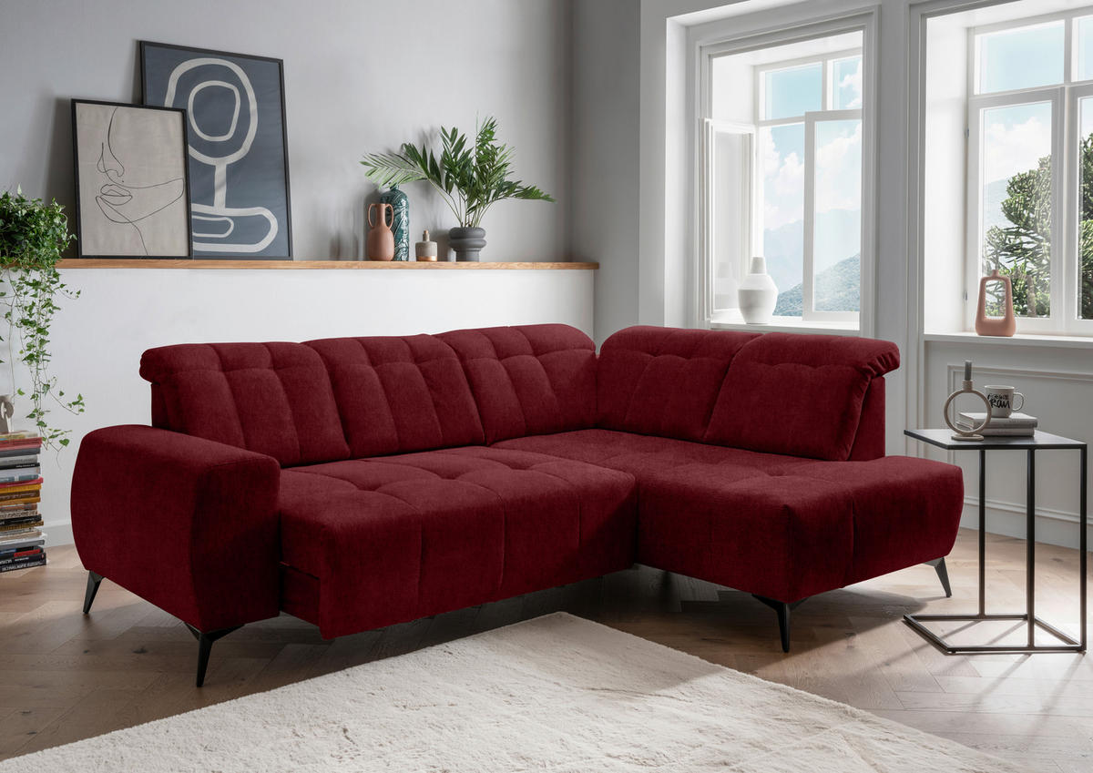 ECKSOFA in Mikrofaser Bordeaux  - Bordeaux/Schwarz, Modern, Textil/Metall (261/200cm) - Livetastic