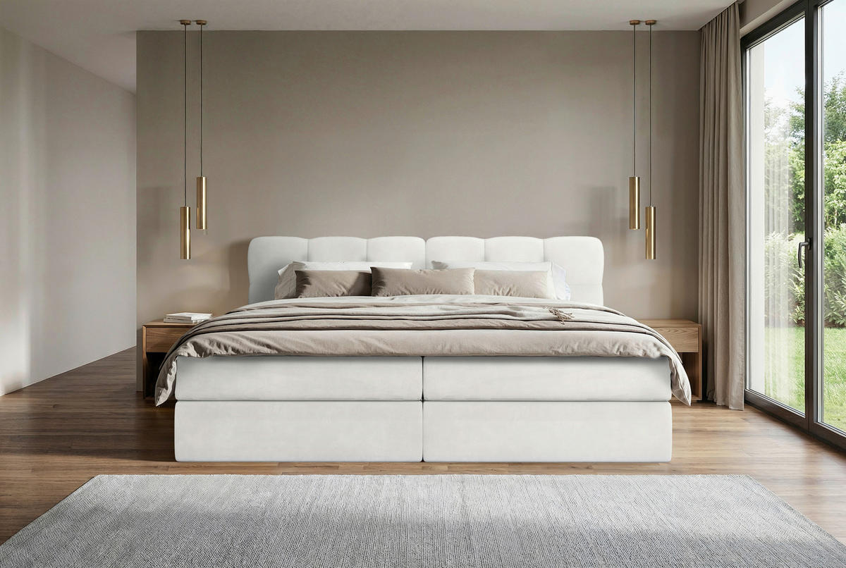 BOXBETT 240/200 cm,  in Creme, Matratze, Bettkasten, Topper, H3 = fest  - Creme/Schwarz, KONVENTIONELL, Kunststoff/Textil (240/200cm) - Chameo