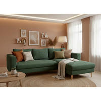 ECKSOFA Dunkelgrün Cord  - Dunkelgrün/Buchefarben, MODERN, Holz/Textil (232/161cm) - Trendmanufaktur