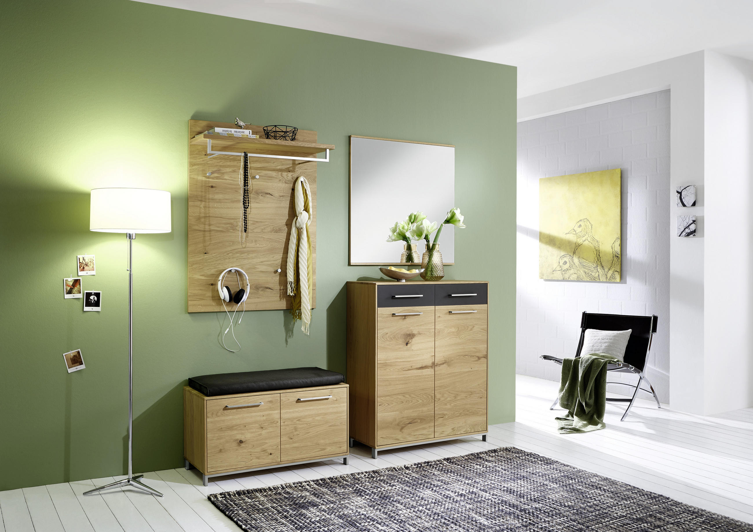 GARDEROBE Anthrazit, Eichefarben - Eichefarben/Anthrazit, Design, Glas/Holz (180/195/40cm)