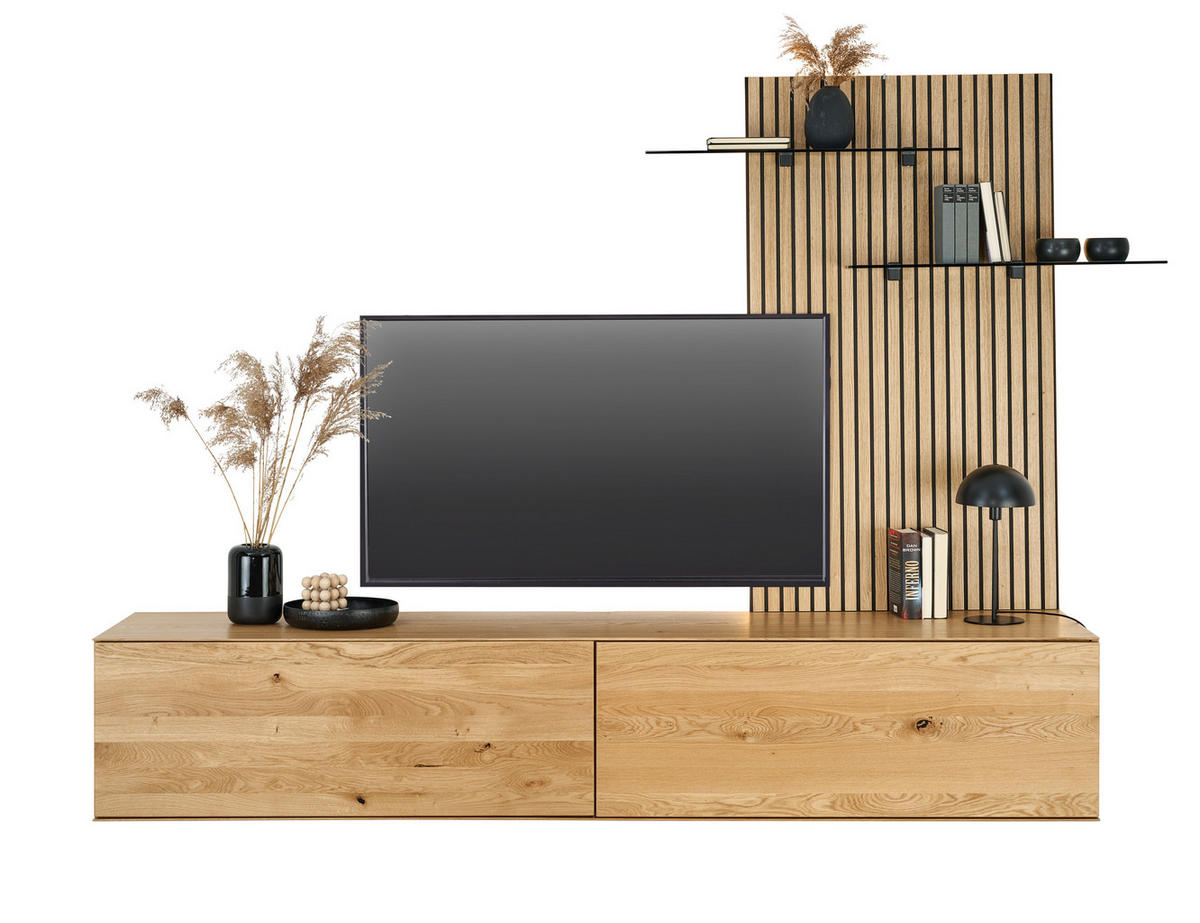 WOHNWAND 2-teilig  in Eichefarben  242/160/50 cm  - Eichefarben, Design, Glas/Holz (242/160/50cm) - Dieter Knoll