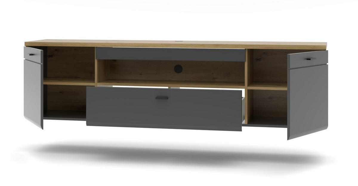 LOWBOARD  in 200/53/40 cm  - Graphitfarben/Schwarz, Design, Holzwerkstoff/Metall (200/53/40cm) - MID.YOU