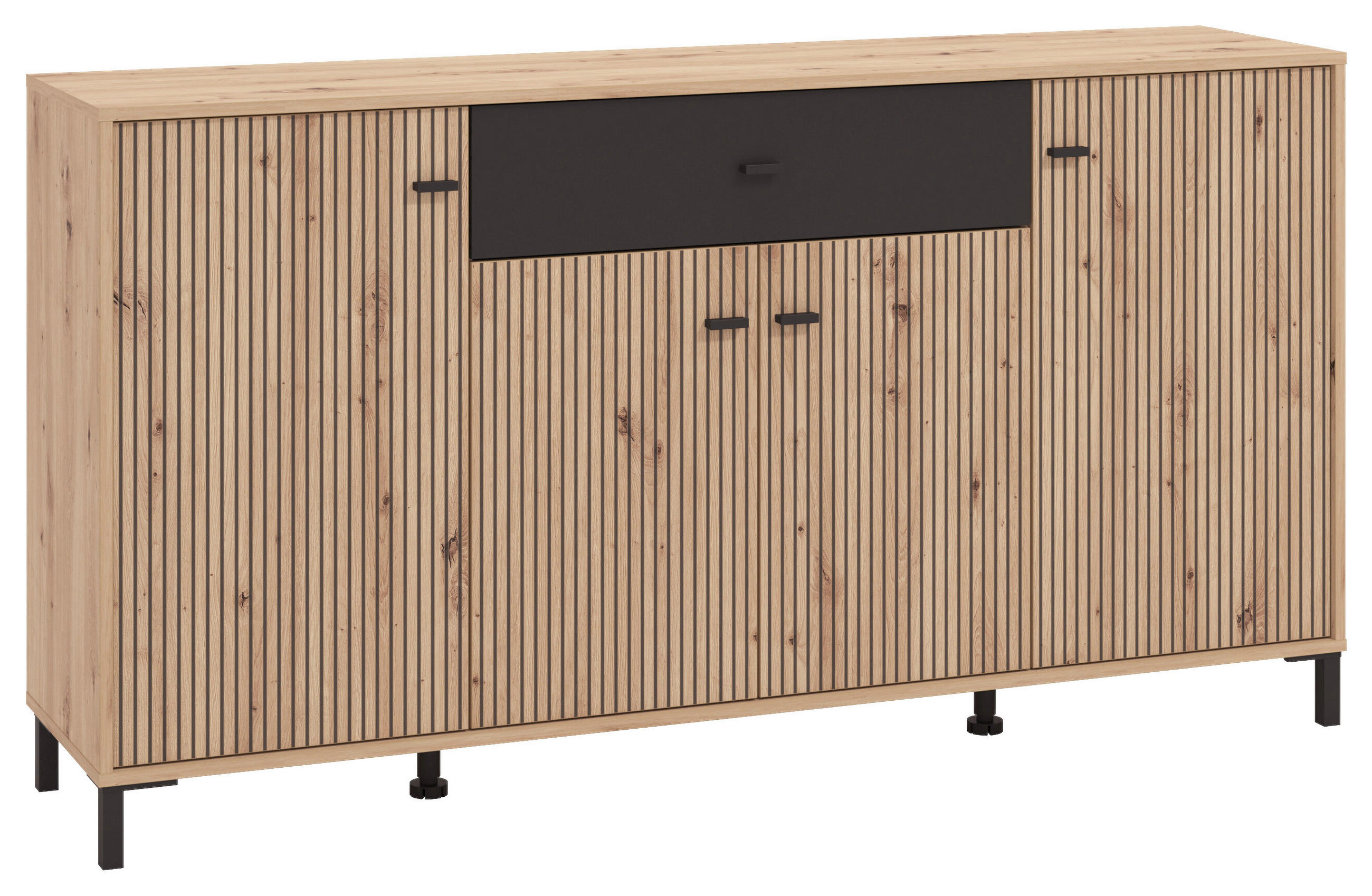 Carryhome Sideboard Eiche Artisan, Schwarz 170x90x40 cm