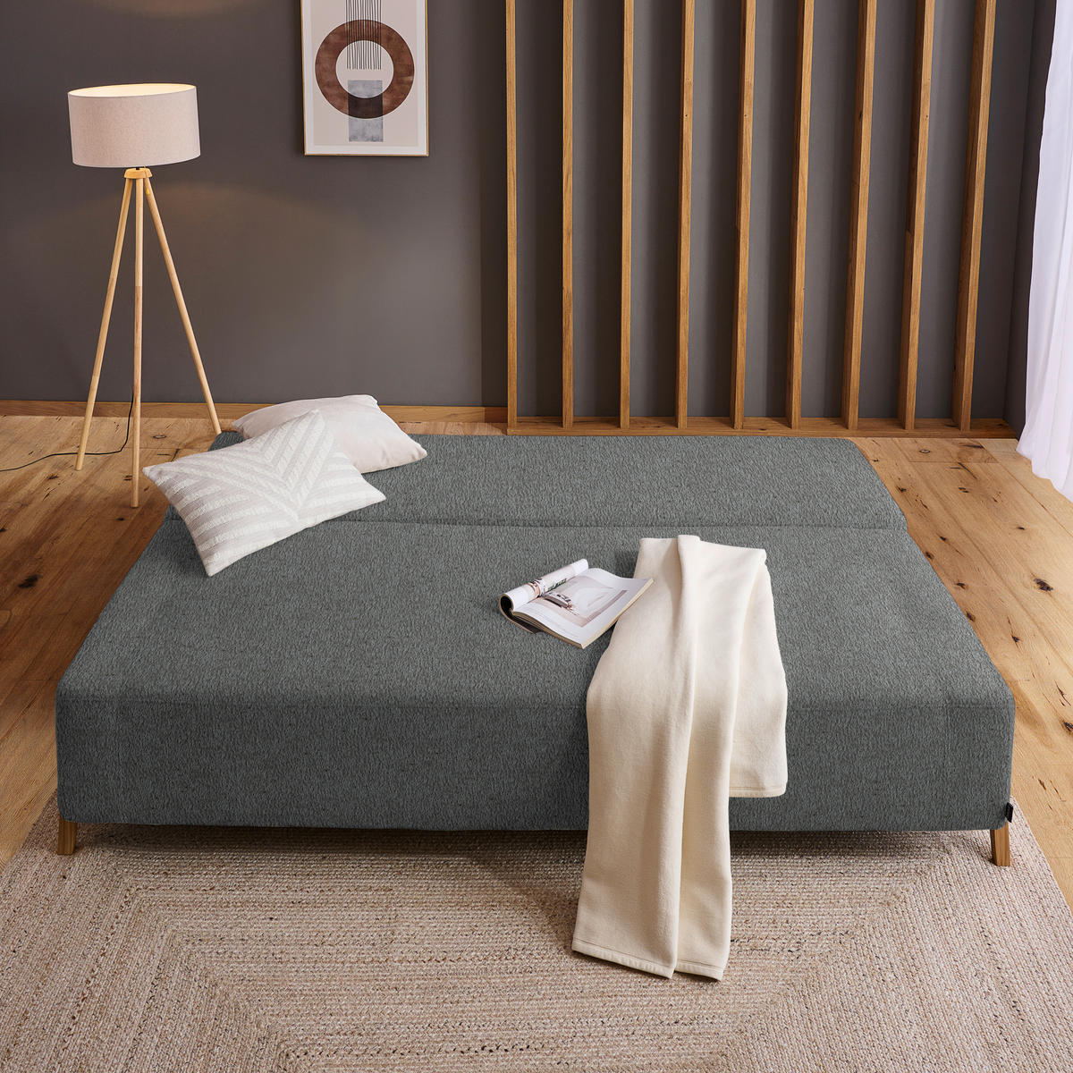 SCHLAFSOFA  mit Stoffauswahl, Liegefunktion, Schlafen auf Sitzhöhe Teddystoff Grau  - Naturfarben/Grau, Design, Holz/Textil (211/88/102cm) - Niels Andersson