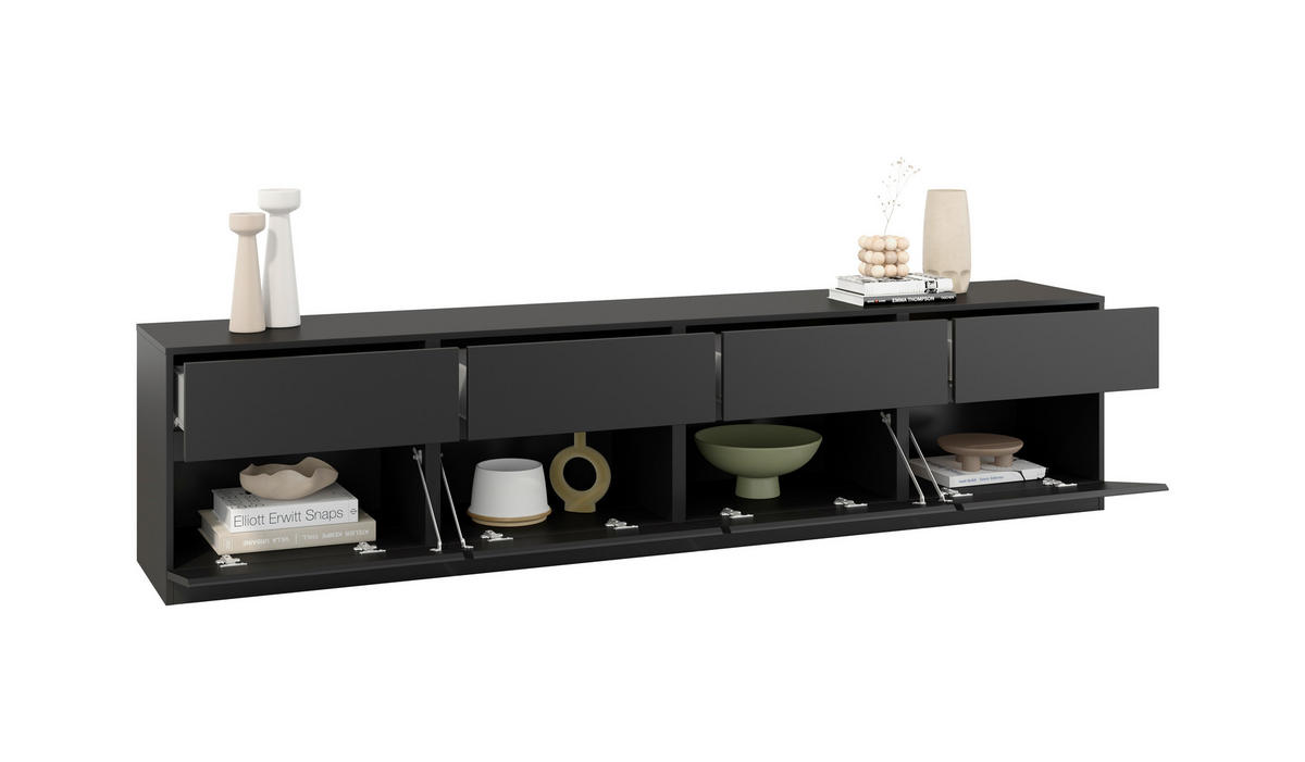 LOWBOARD Bern 224,8/52,3/40 cm 4 Schublade(n) stehend  - Schwarz, Design, Holzwerkstoff (224,8/52,3/40cm) - MID.YOU