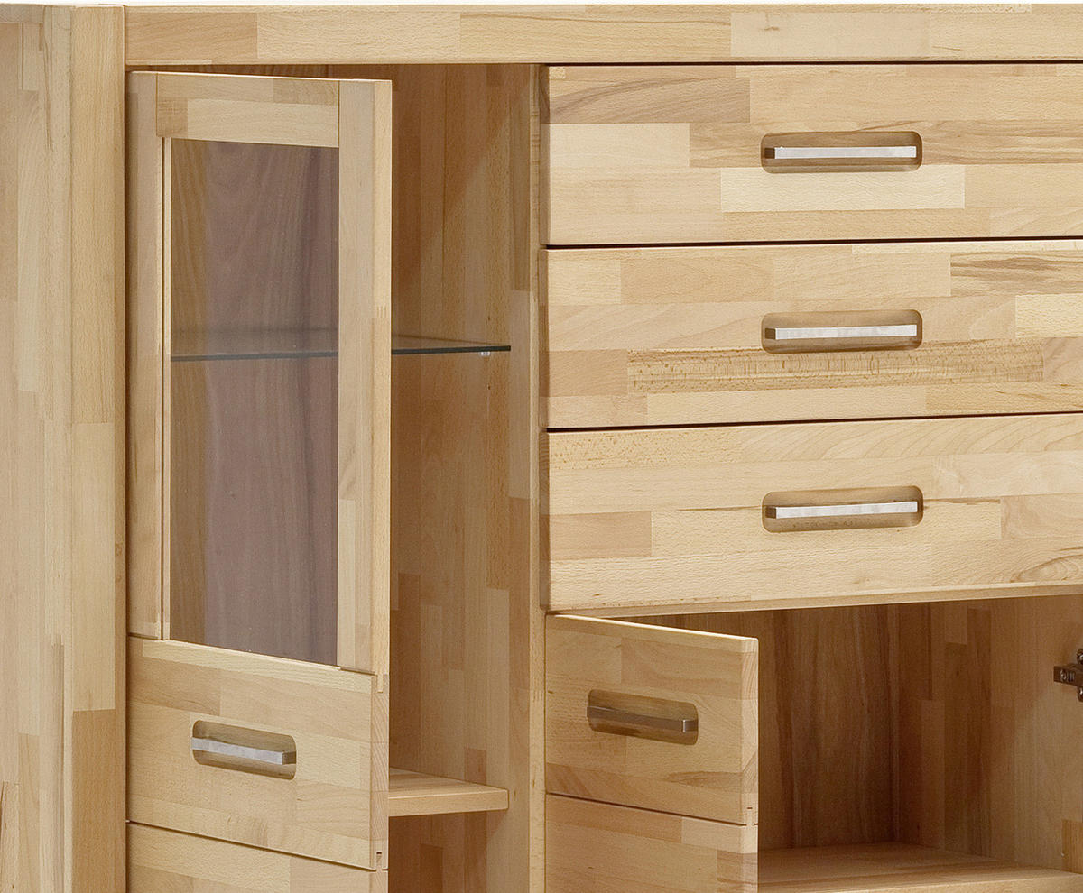 HIGHBOARD  in 163/122/40 cm  - Buchefarben/Alufarben, Design, Glas/Holz (163/122/40cm) - MID.YOU