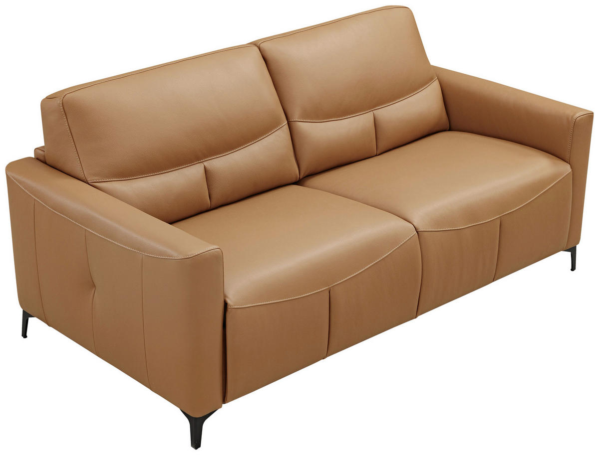 SCHLAFSOFA Cognac Echtleder  - Cognac/Schwarz, Design, Leder/Metall (191/89/97cm) - Novel