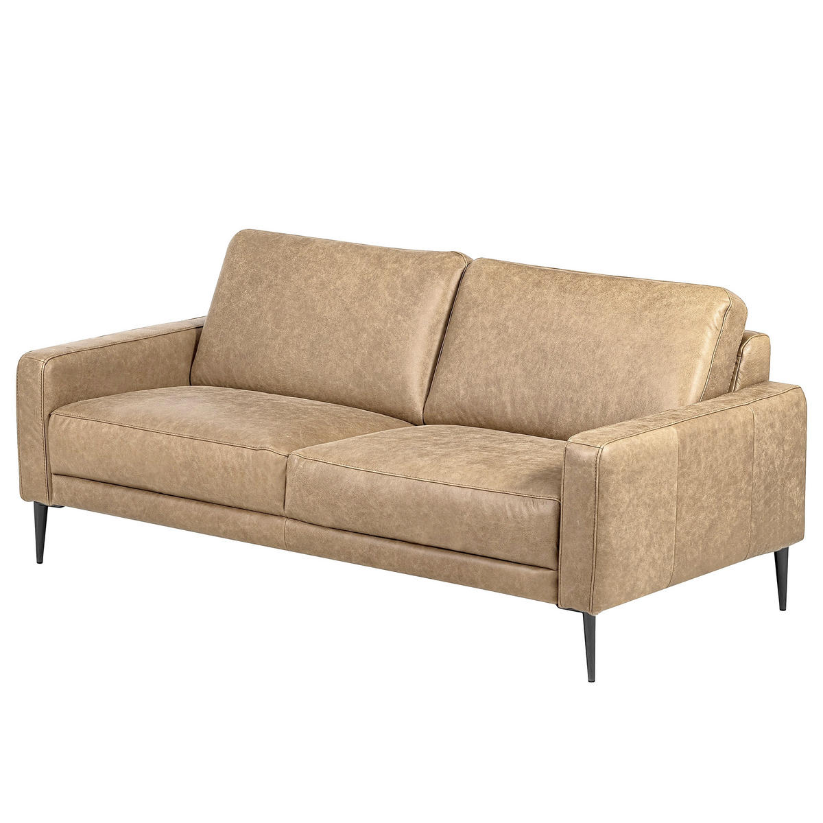 2-SITZER-SOFA SPRING in Lederlook Echtleder Beige  - Beige/Schwarzchrom, Design, Leder/Textil (157/85/92cm) - Livetastic
