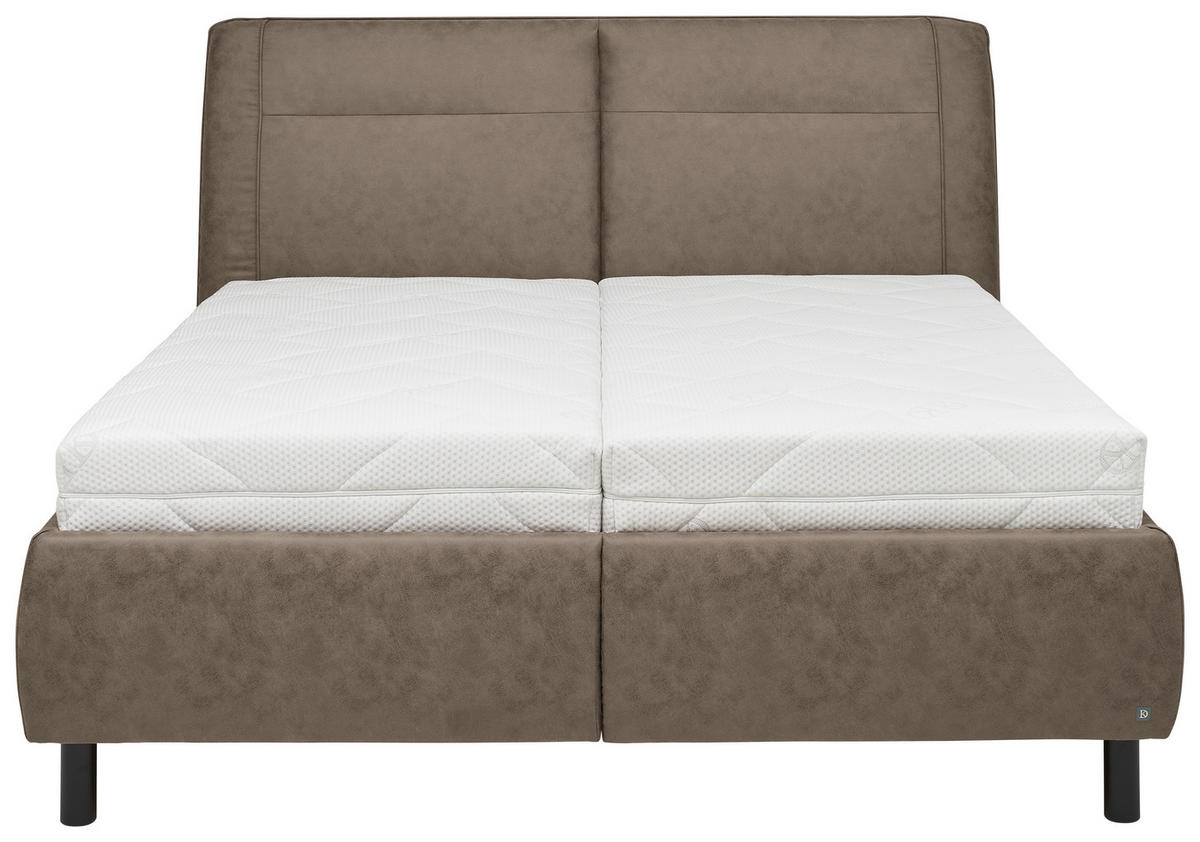 POLSTERBETT 180/200 cm,  in Graubraun, Matratze, gepolstertes Kopfteil, unterschiedliche Matratzenhärtegrade je Bettseite, H3 + H4 = fest + sehr fest  - Weiss/Graubraun, Konventionell, Holz/Holzwerkstoff (180/200cm) - Dieter Knoll