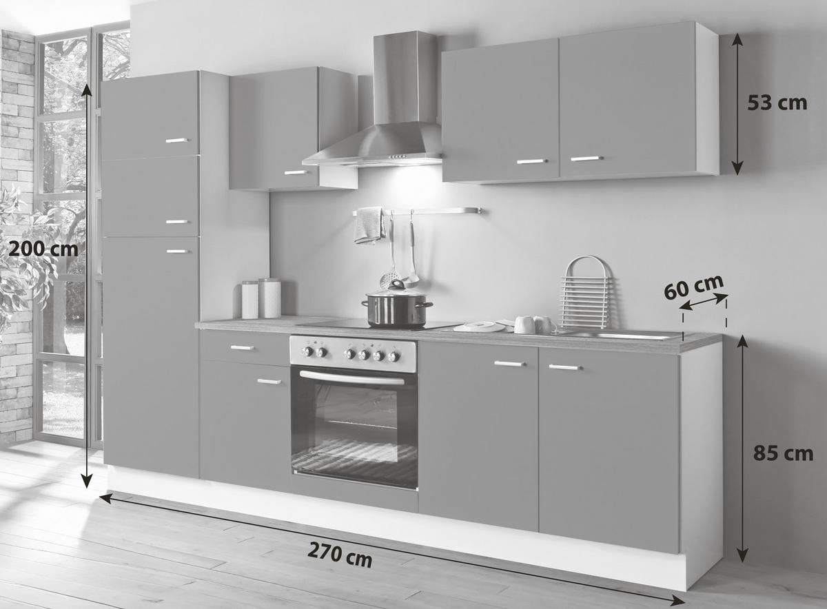KÜCHENBLOCK 270 cm   in Graphitfarben, Weiß  - Silberfarben/Graphitfarben, KONVENTIONELL, Holzwerkstoff/Kunststoff (270cm) - Menke
