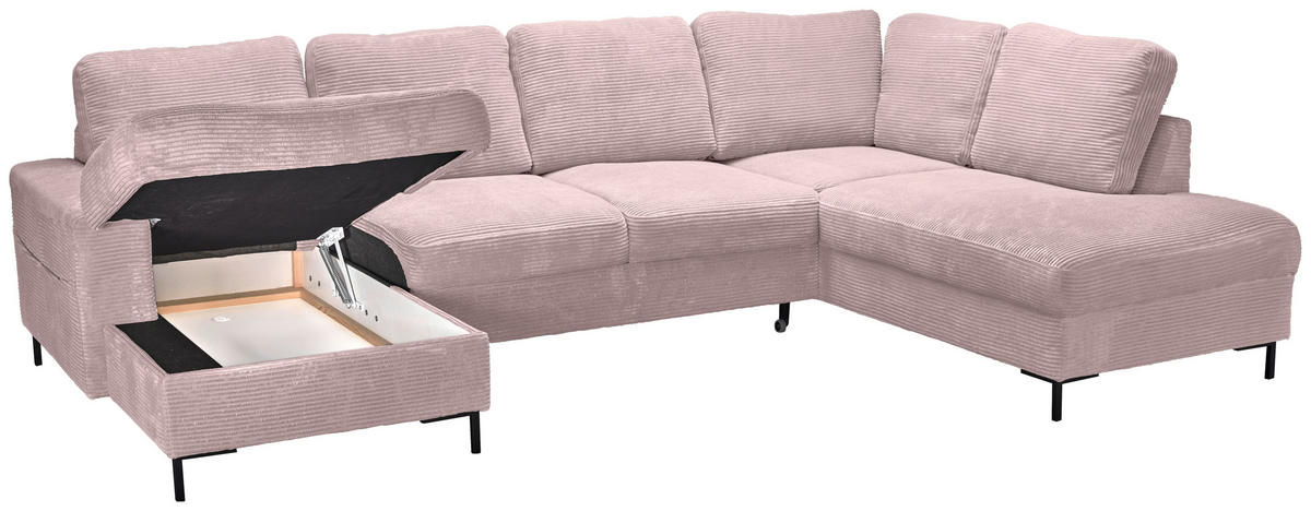 WOHNLANDSCHAFT Altrosa Cord  - Schwarz/Altrosa, KONVENTIONELL, Textil/Metall (148/303/197cm) - Carryhome