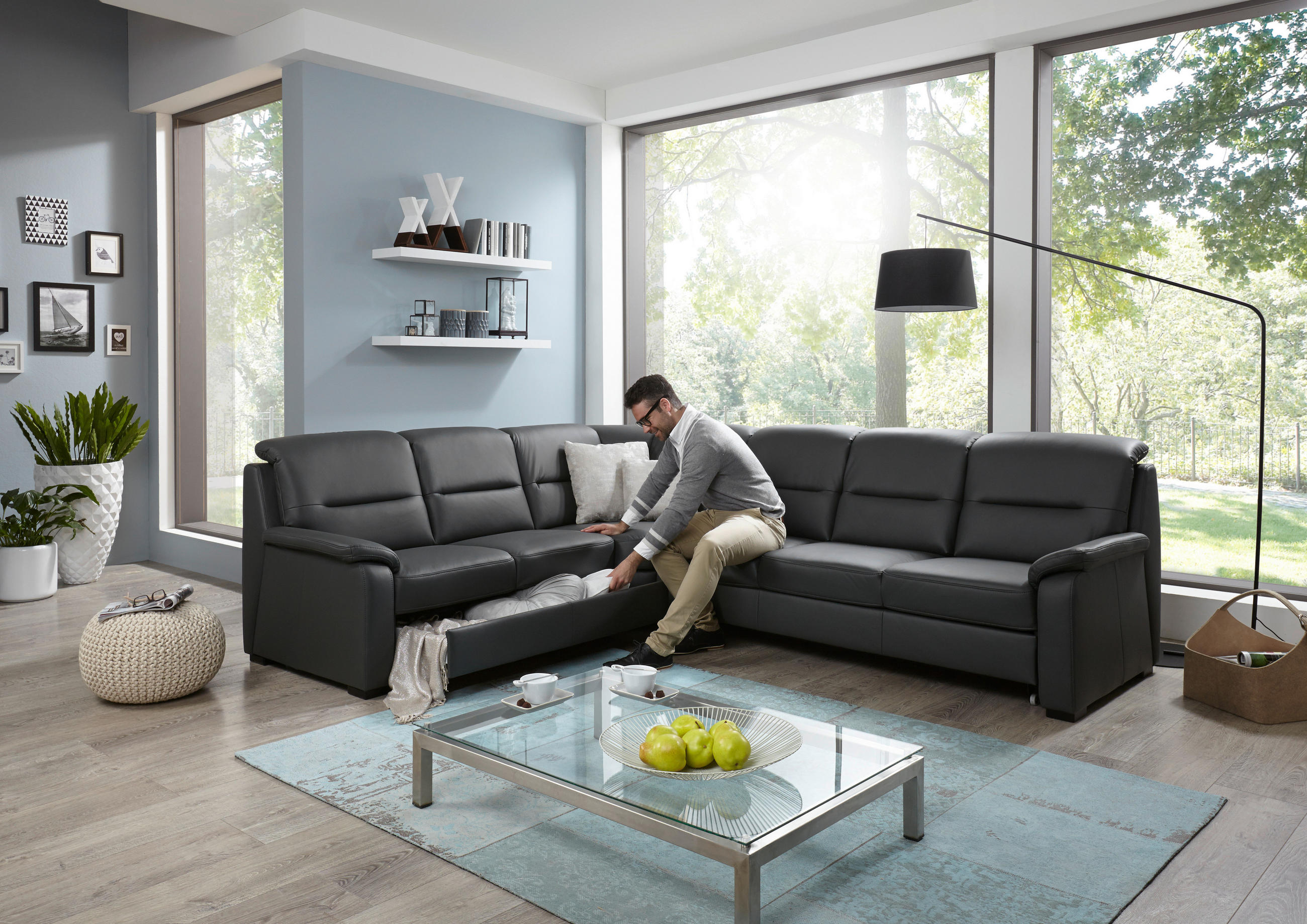 Thumbnail - Beldomo Premium Ecksofa Beldomo premium, Anthrazit, Leder, Echtleder, Rindleder, Buche, 5-Sitzer, Eckteil, L-Form, 303x2...