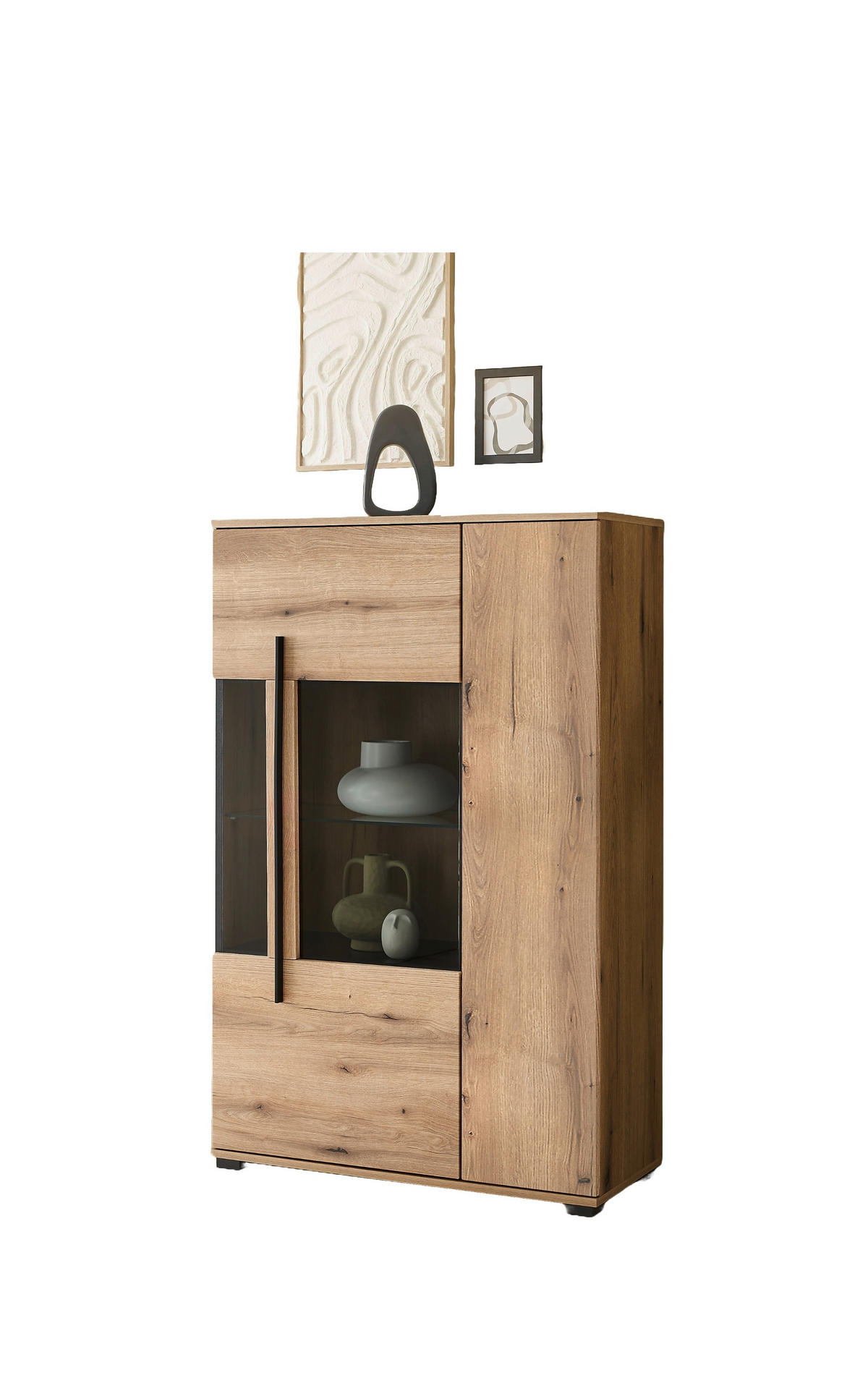VITRINE  in Eichefarben  - Eichefarben/Schwarz, Design, Glas/Holzwerkstoff (90/140/37cm) - Livetastic