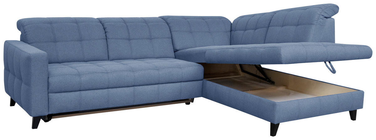 ECKSOFA in Webstoff Blau  - Blau/Schwarz, Design, Holz/Textil (297/216cm) - Xora