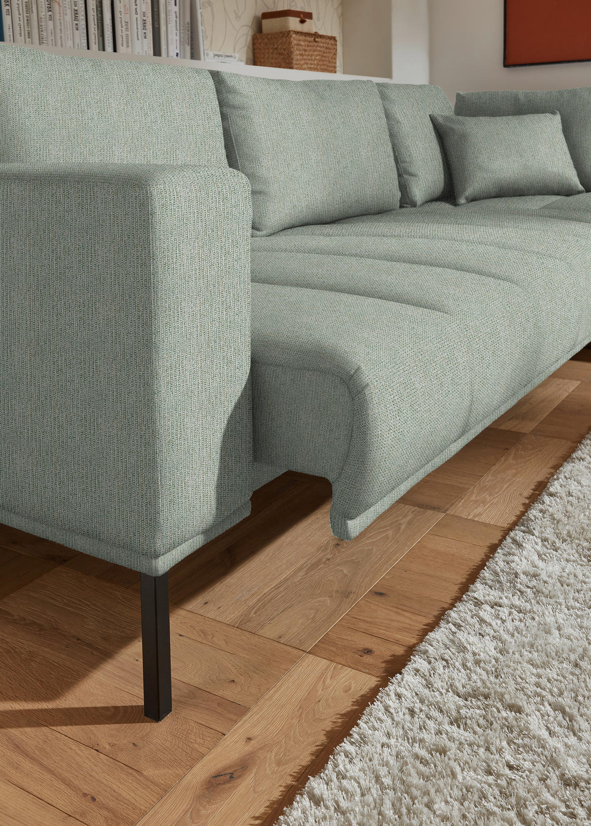 ECKSOFA Flachgewebe Platinfarben  - Platinfarben/Schwarz, Design, Textil/Metall (308/270cm) - Pure Home Lifestyle