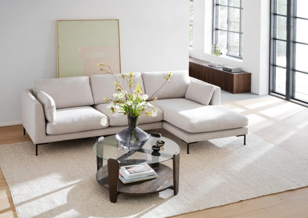SOFFA i beige  - beige/svart, Klassisk, metall/trä (270/83/160cm) - Rowico