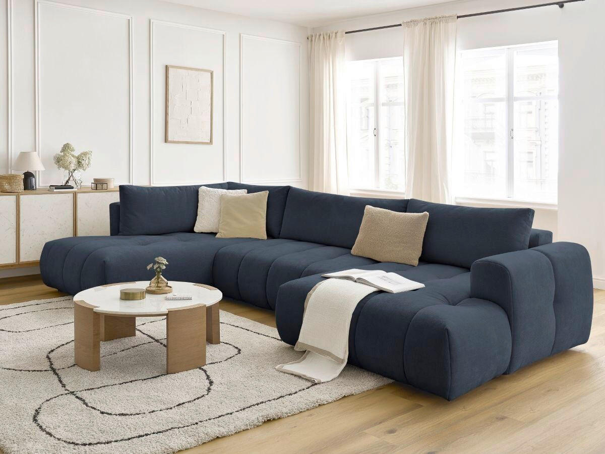 WOHNLANDSCHAFT  FUJI  Dunkelblau Leinenoptik  - Schwarz/Dunkelblau, MODERN, Kunststoff/Textil (204/377/160cm)