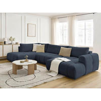WOHNLANDSCHAFT  FUJI  Dunkelblau Leinenoptik  - Schwarz/Dunkelblau, MODERN, Kunststoff/Textil (204/377/160cm)