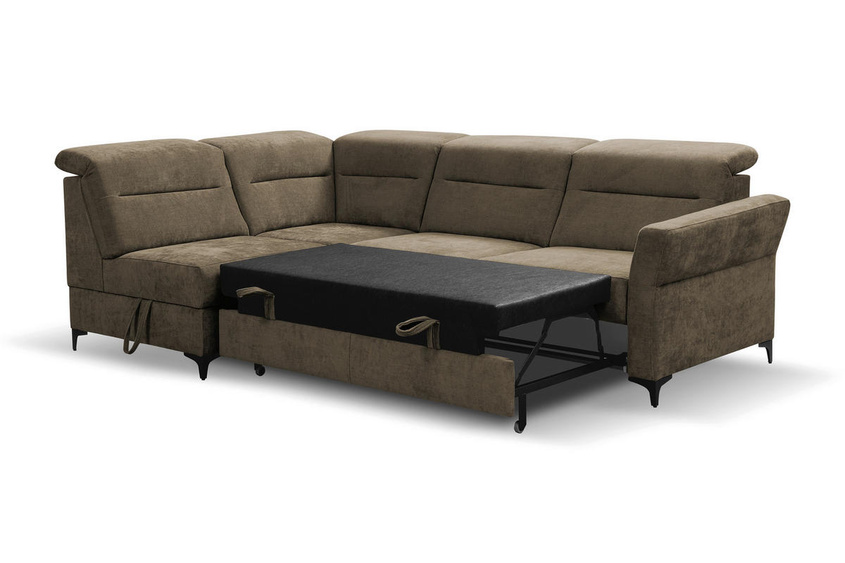 Ecksofa inkl. Funktionen Braun Webstoff  - Schwarz/Braun, KONVENTIONELL, Textil/Metall (177/272cm) - Stylife