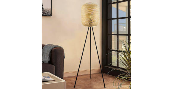 STEHLEUCHTE 62/165 cm    - Schwarz/Naturfarben, Trend, Naturmaterialien/Metall (62/165cm) - Novel