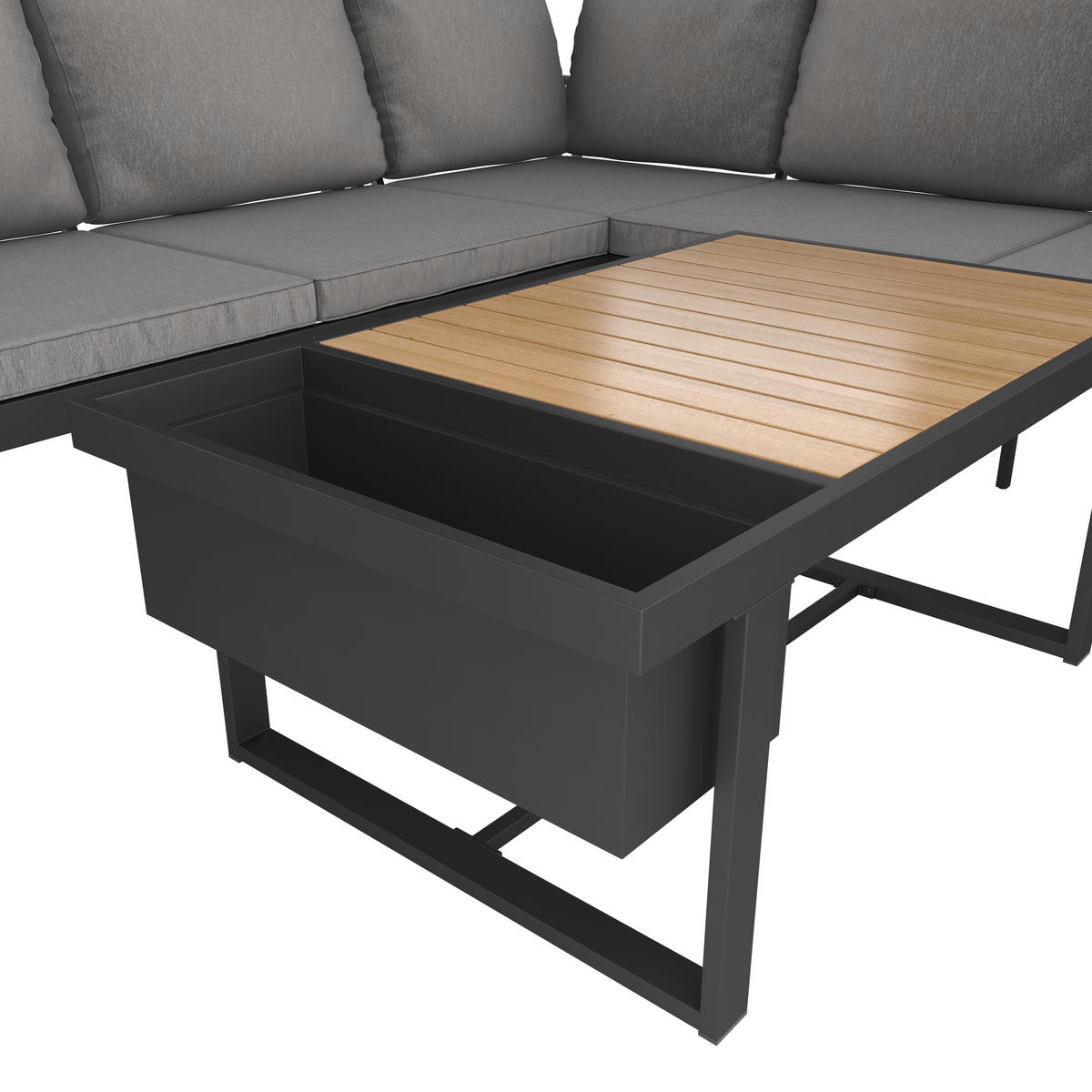 LOUNGEGARNITUR 235/235 cm Akazie massiv Aluminium, Stahl  - Graubraun/Schwarz, MODERN, Holz/Textil (235/235cm) - Ambia Garden